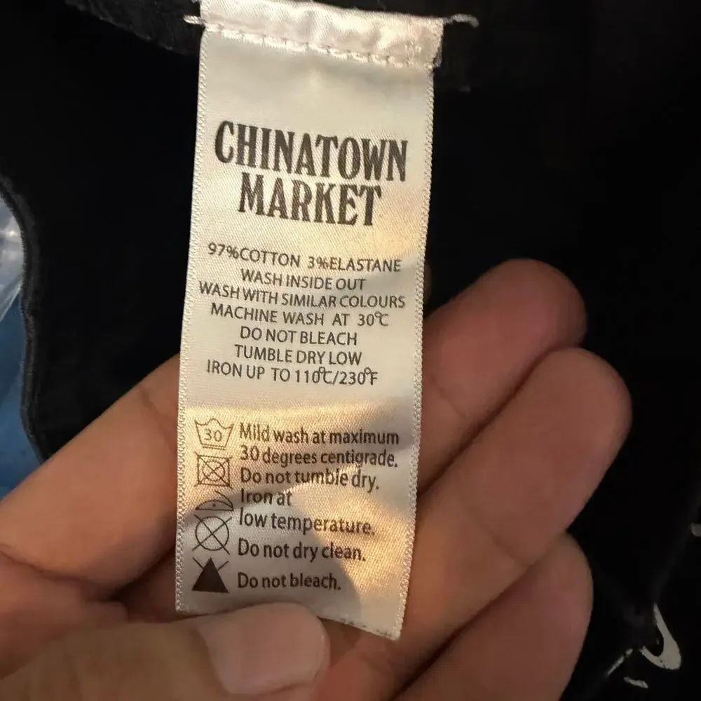 Chinatown Market Jeans 32 x 26 Thank You All Over Print Black Streetwear Pants